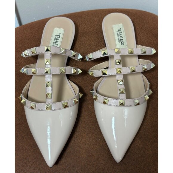 VETAALENO STUDDED PUMPS FLATS EU 38 US 7 BEIGE GOLD GLADIATOR PARTY CASUAL - Picture 3 of 8